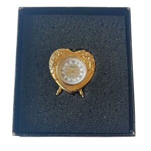 Vintage Gold Tone Cherubs Heart Shape Mini Clock Quartz Homer Needs Battery